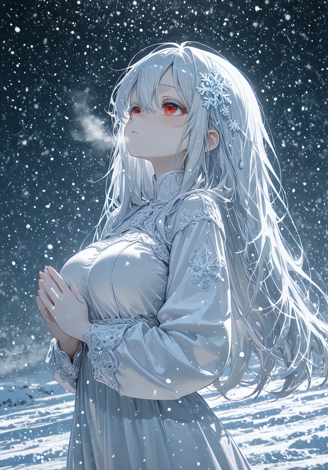 冬空に祈る白き乙女