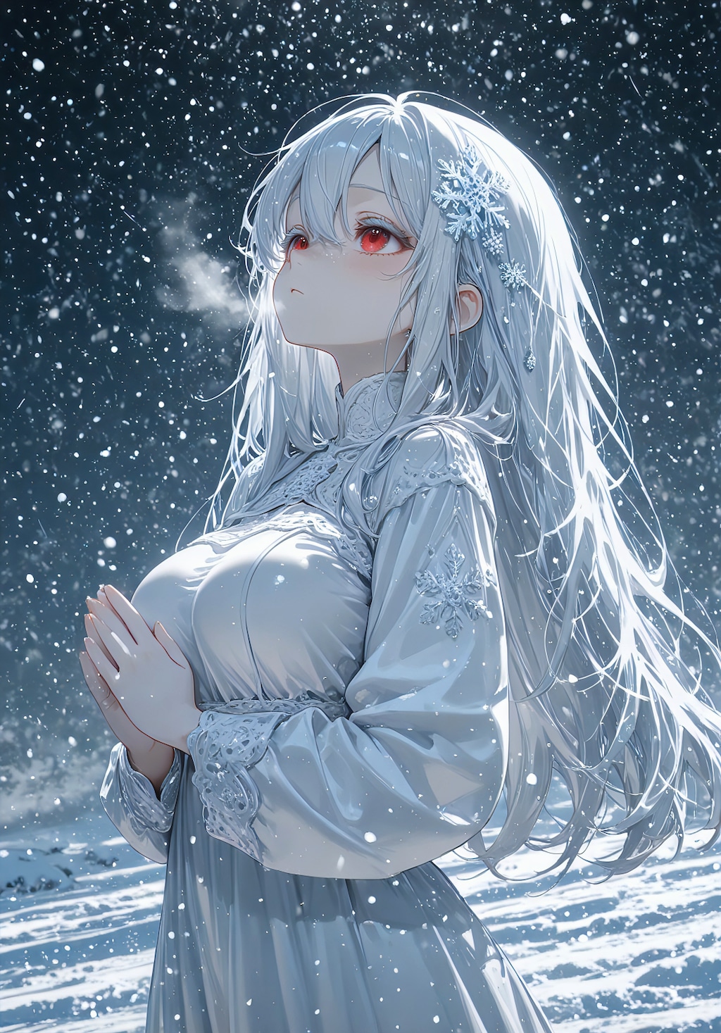 冬空に祈る白き乙女
