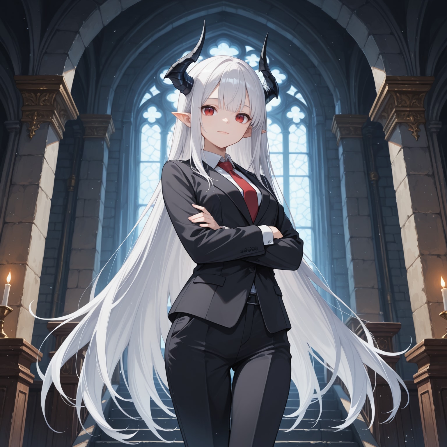 スーツと銀髪竜姫さん | の人気AIイラスト・グラビア