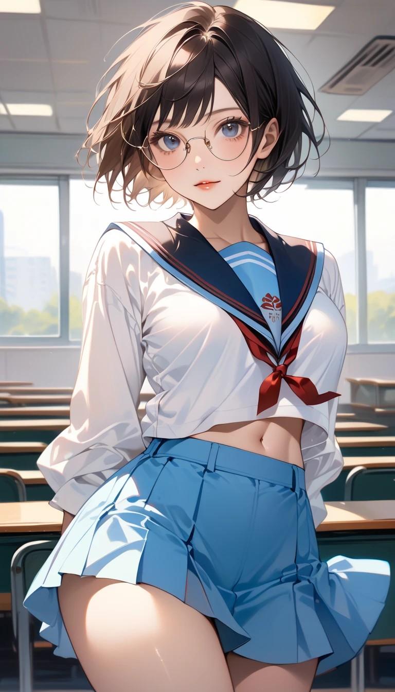 ショートヘア眼鏡女子高生 | の人気AIイラスト・グラビア