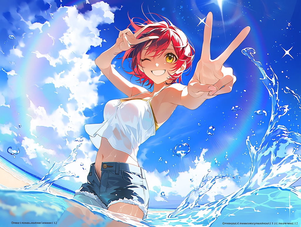 水辺でダブルピース（１）秋津七海　niji7