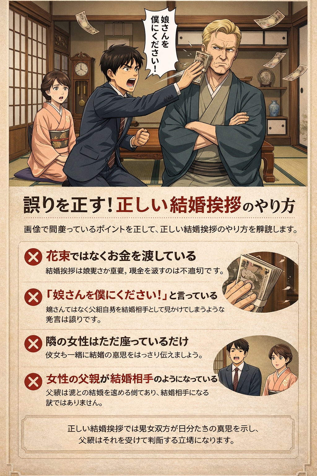 [問題に回答]正しい結婚挨拶 | の人気AIイラスト・グラビア