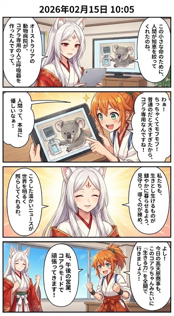 「コアラ専用人工呼吸器」で命を救う！　毎日漫画10時