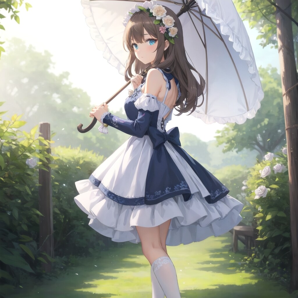 庭？に立つ女の子