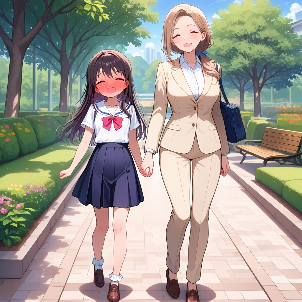 くっつくお母さんと恥ずかしい娘 | の人気AIイラスト・グラビア