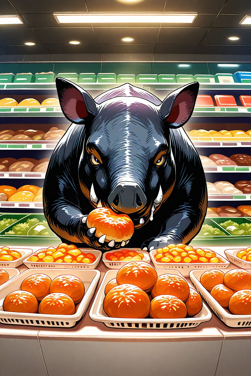 スーパーでお惣菜を襲うサイ