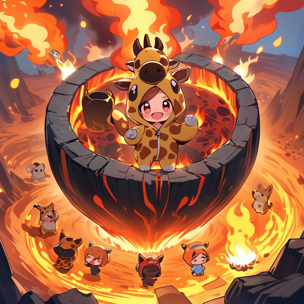 地獄の門とキリン着ぐるみちび子ちゃん | の人気AIイラスト・グラビア