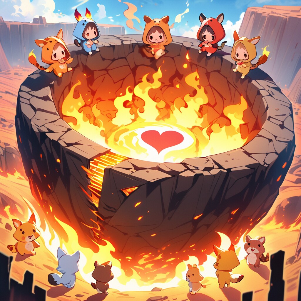 地獄の門とキリン着ぐるみちび子ちゃん