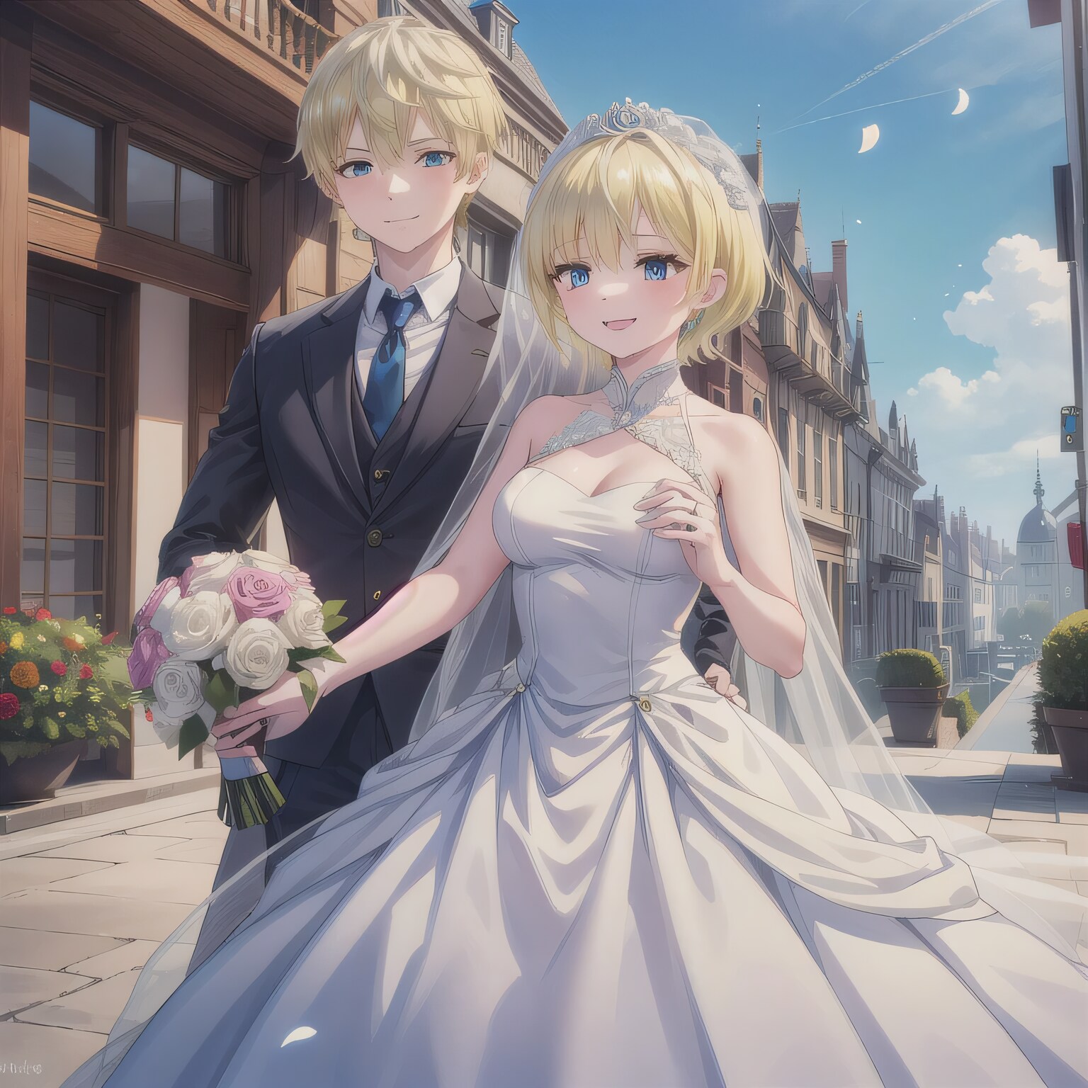 金髪ボブでウェディングドレスの少女４ | の人気AIイラスト・グラビア