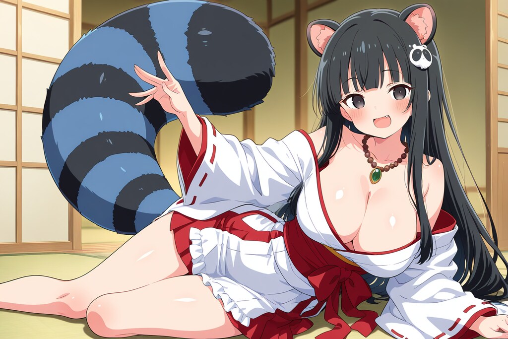 黒眼黒髪のたぬき娘、豆まくよ❤