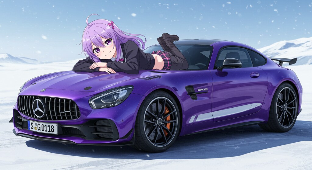 アニメキャラとメルセデスベンツクーペ