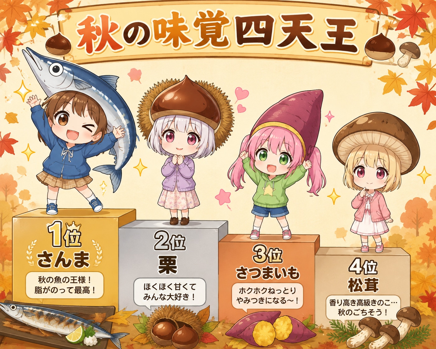 秋の味覚四天王 | の人気AIイラスト・グラビア