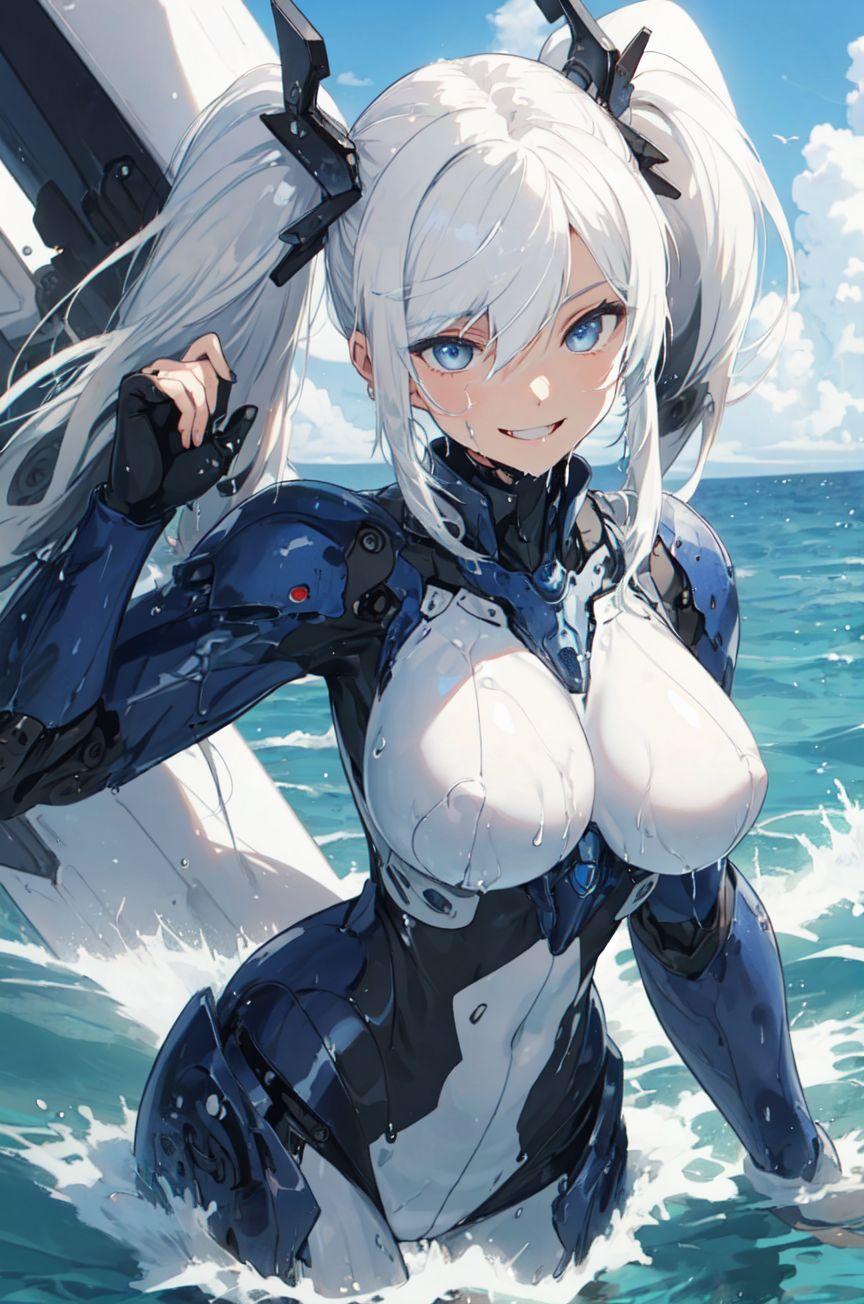 海に着陸したパイロット娘