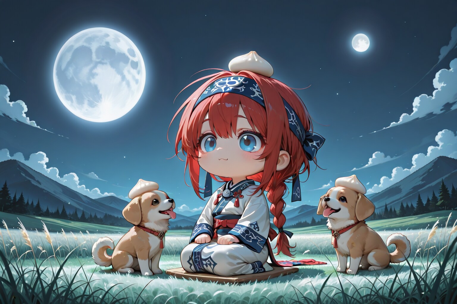 お月見団子のつもりが間違えて中華まんを持って来てしまったコロポックル赤髪お兄ちゃんズくん | の人気AIイラスト・グラビア