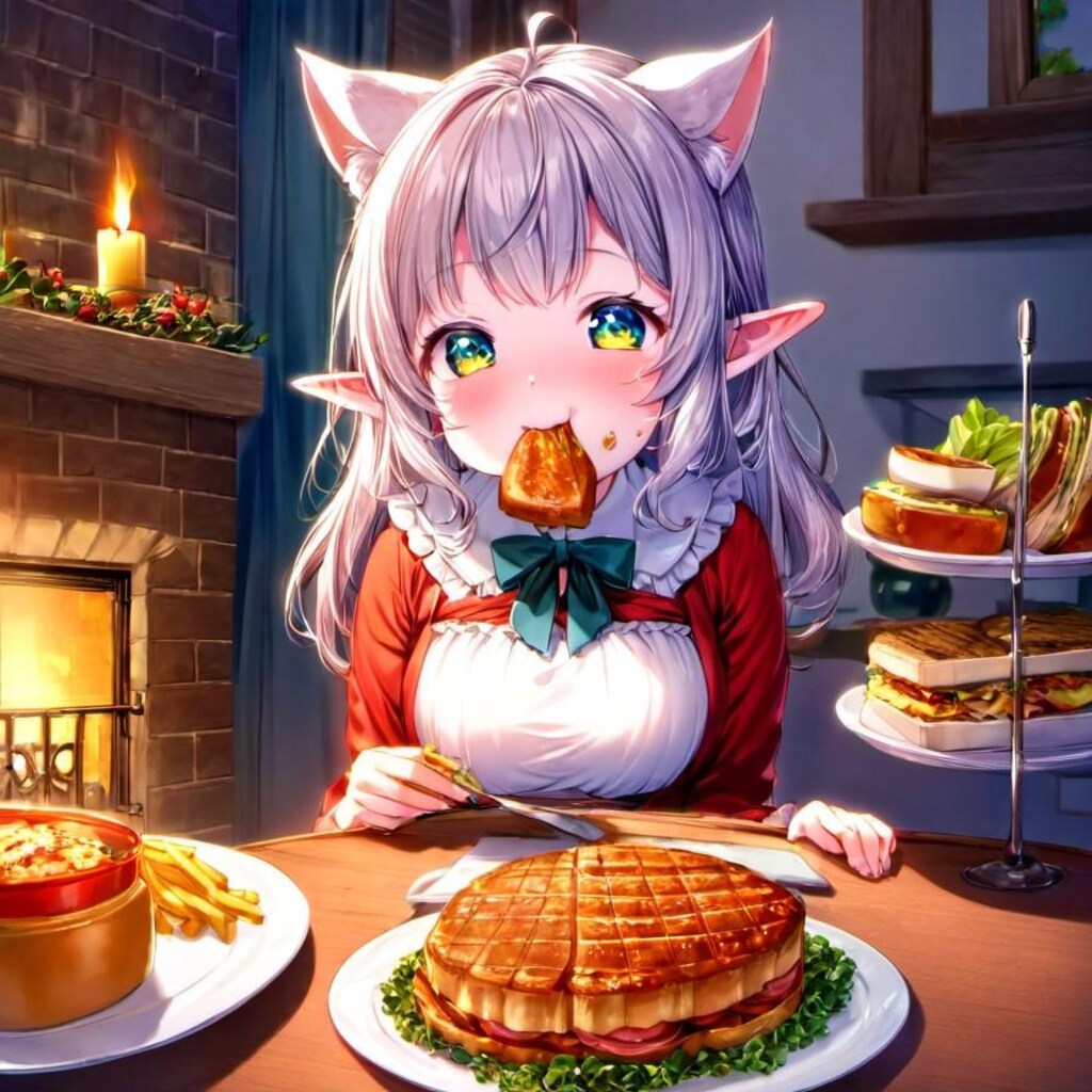 もぐもぐするケモ耳エルフさん