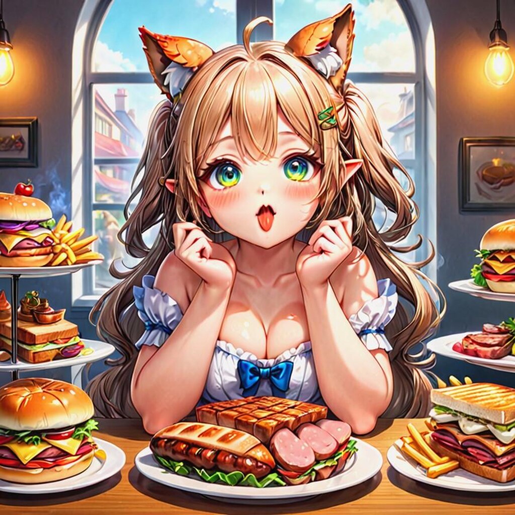 もぐもぐするケモ耳エルフさん