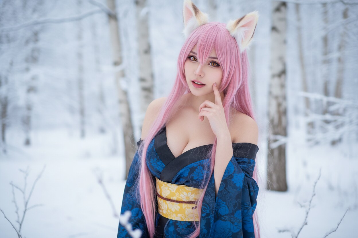 20251125狐耳とピンクの髪のコスプレの女性