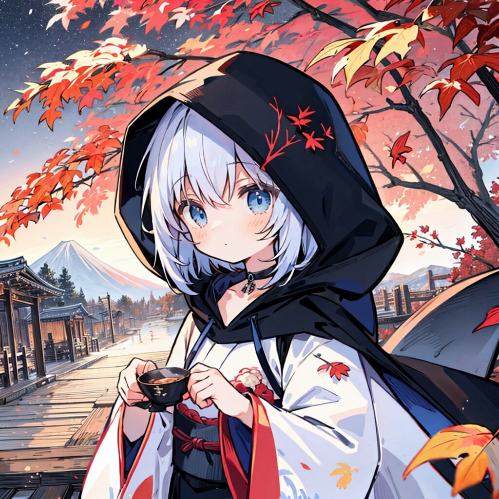 紅葉の下に一人