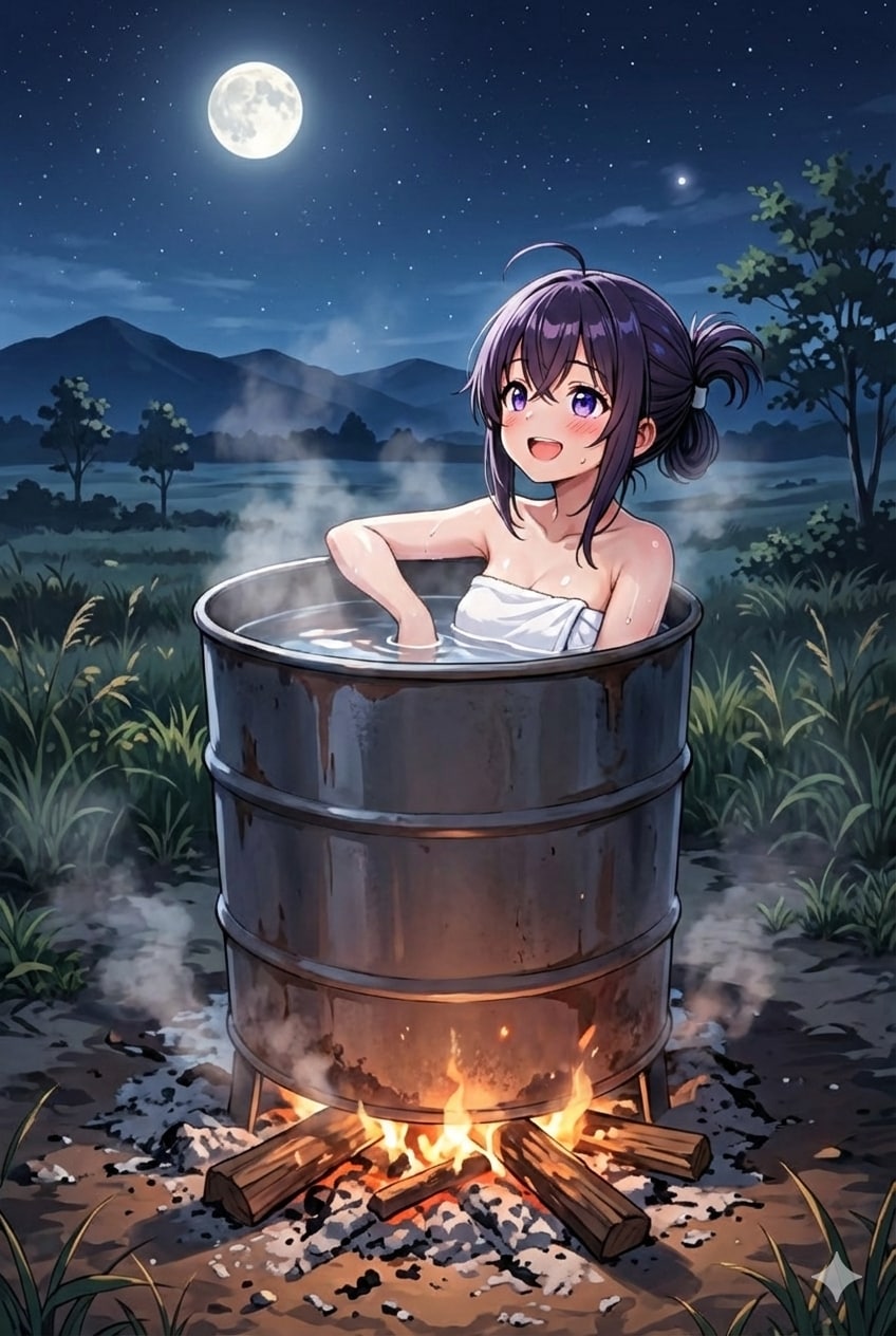 月と自作風呂