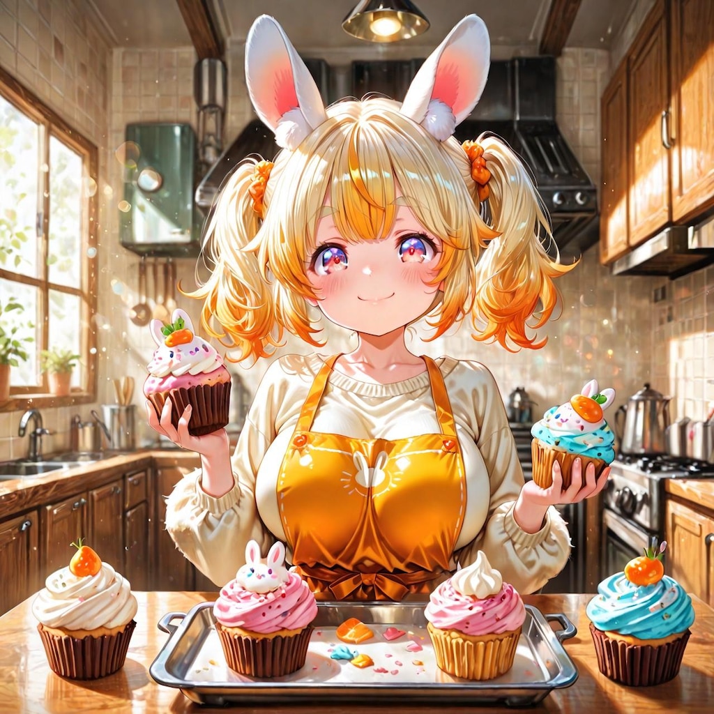 7枚）カップケーキとケモ耳エルフさん