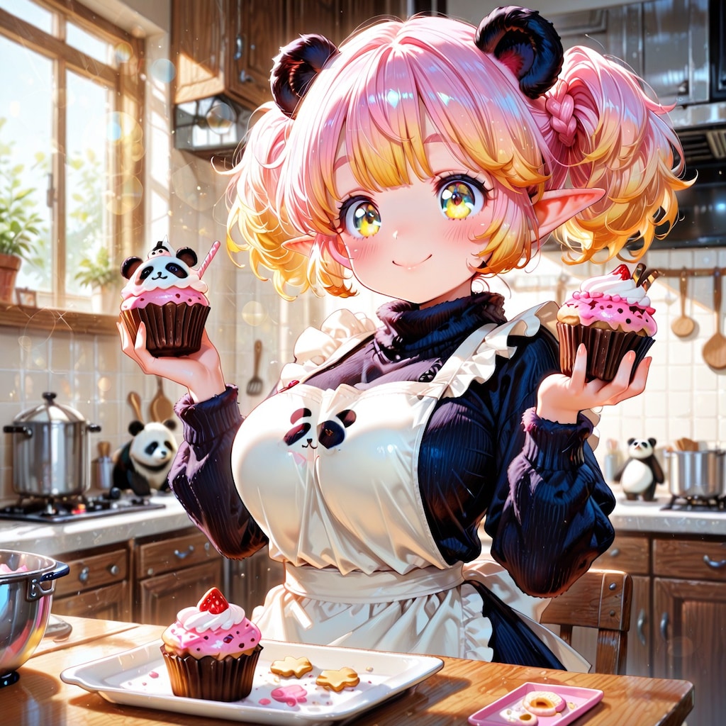 7枚）カップケーキとケモ耳エルフさん