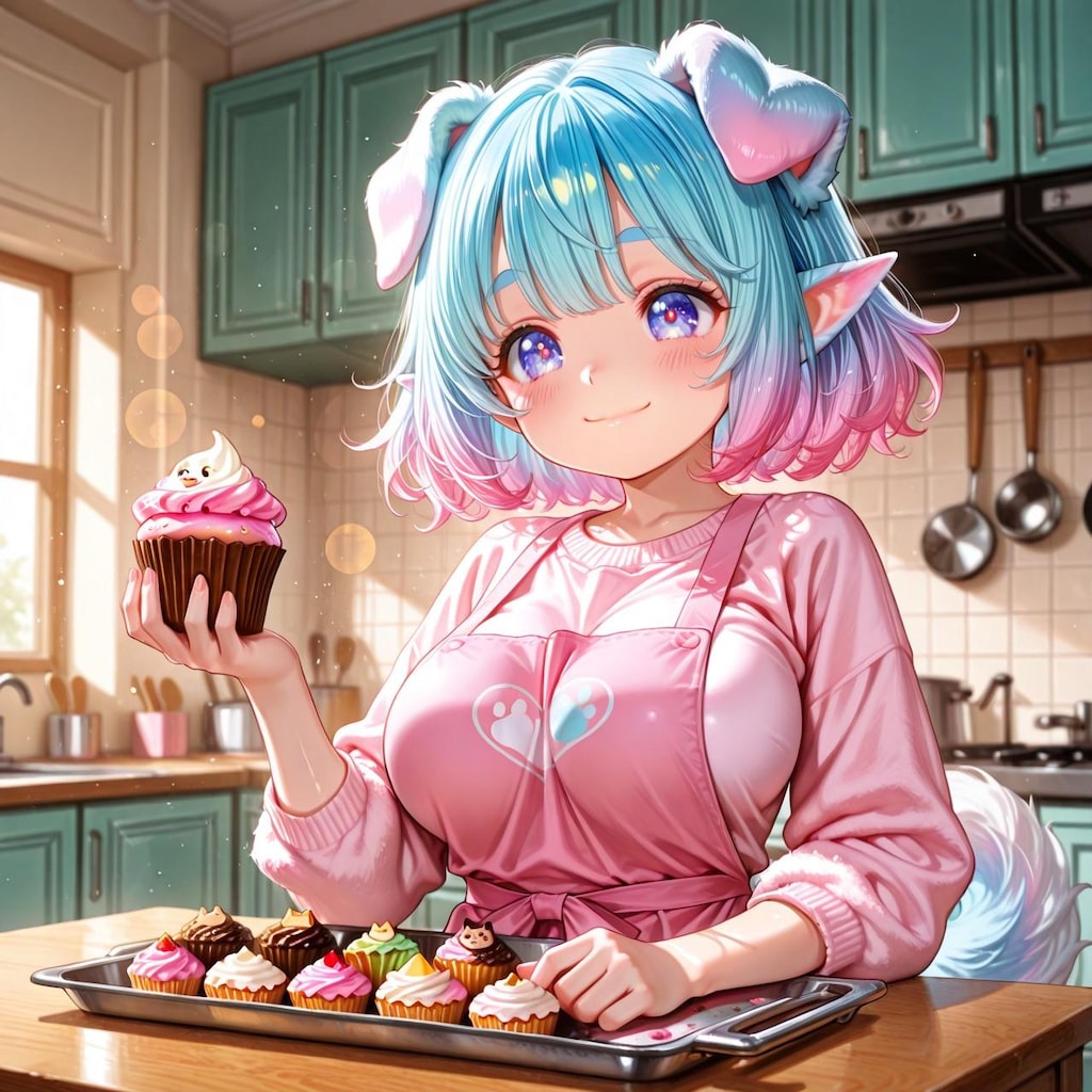 7枚）カップケーキとケモ耳エルフさん