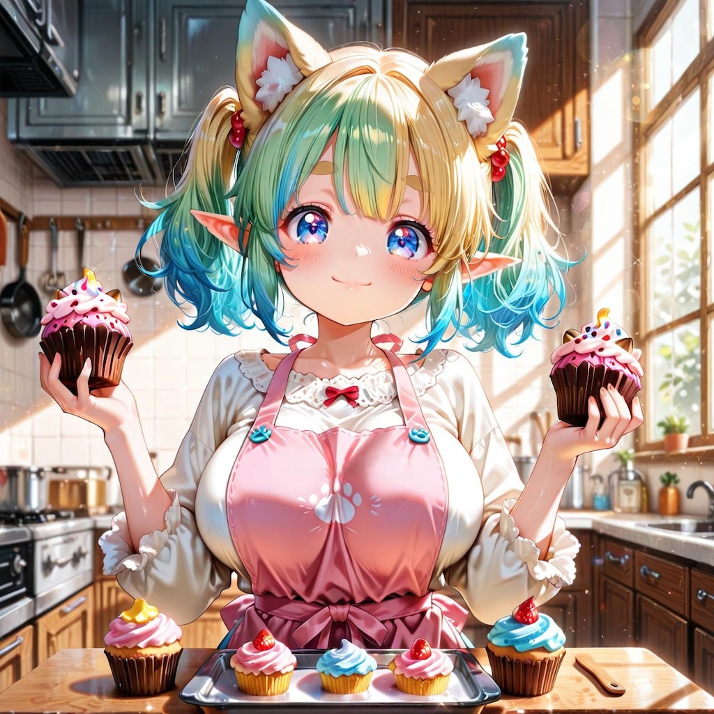 7枚）カップケーキとケモ耳エルフさん
