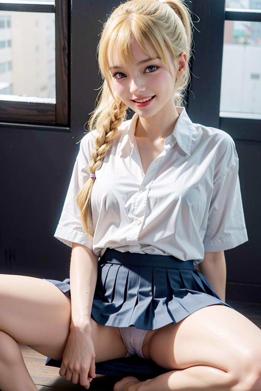 AIイラスト白ギャル貧乳ロリ顔　エロ画像　18歳女子校生海外コスプレイヤー　「お父さんのチンポがあれば、困難な道でも一緒に乗り越えられる気がするよ！」