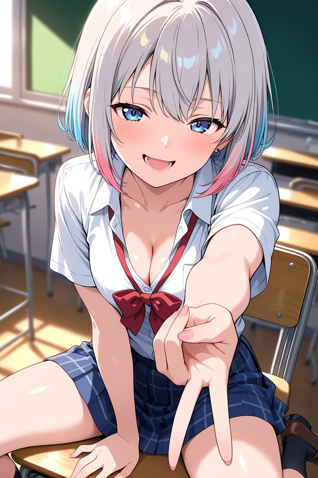 元気な銀髪ちゃん82『ギャルピース+制服』
