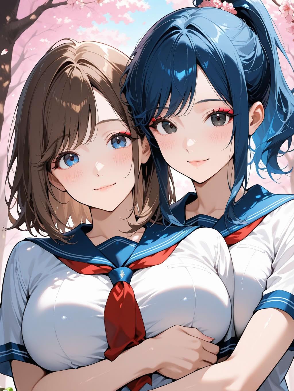 お花見中にじゃれていちゃつく女子高生