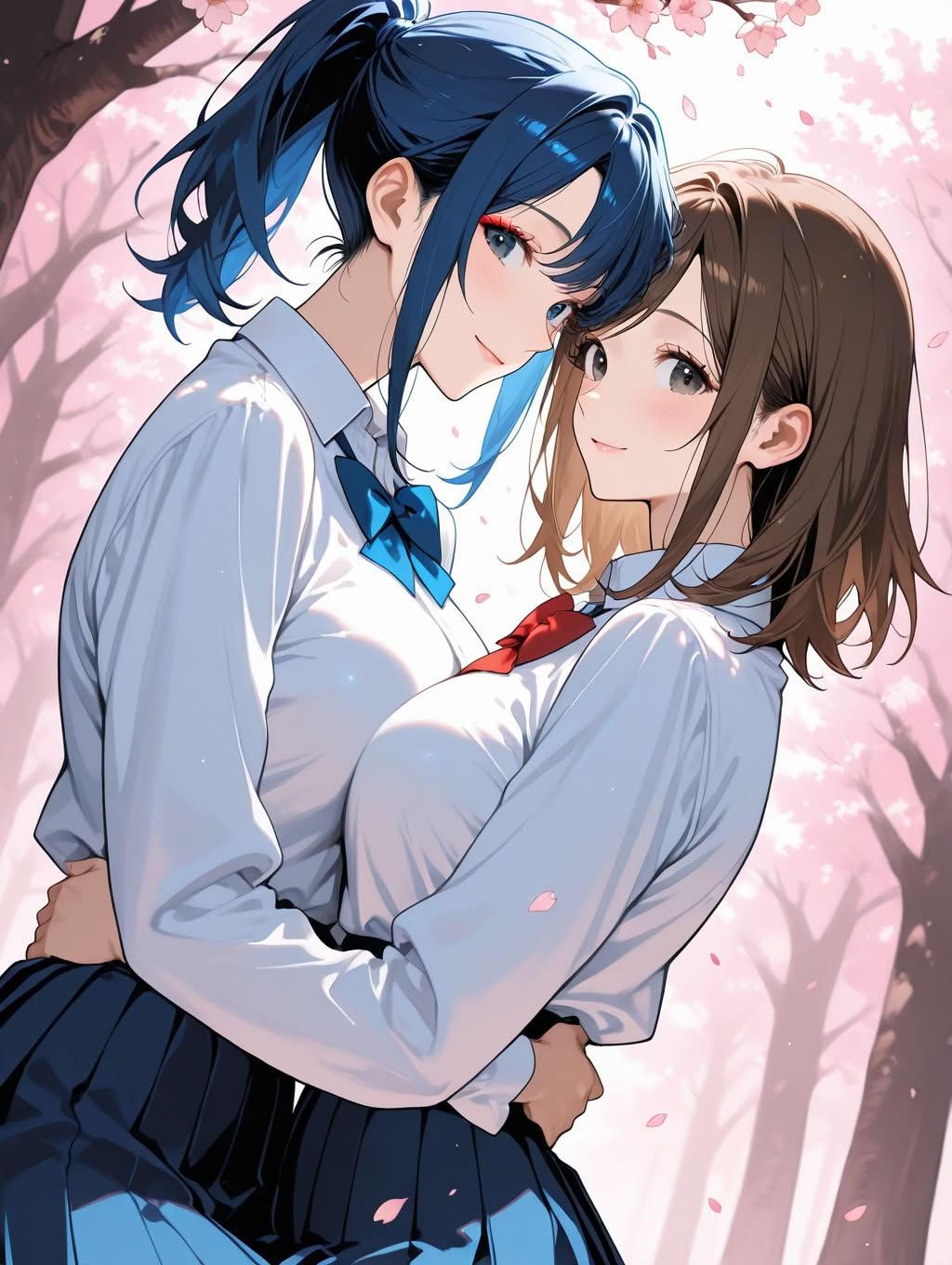 お花見中にじゃれていちゃつく女子高生