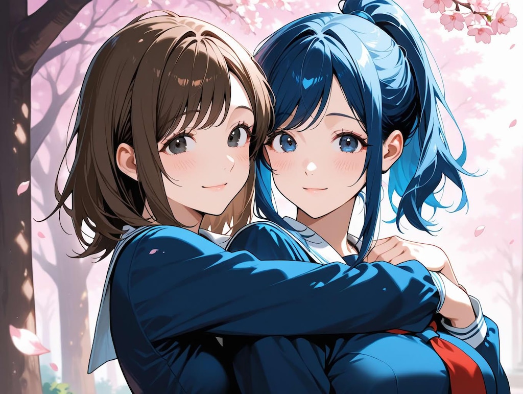 お花見中にじゃれていちゃつく女子高生