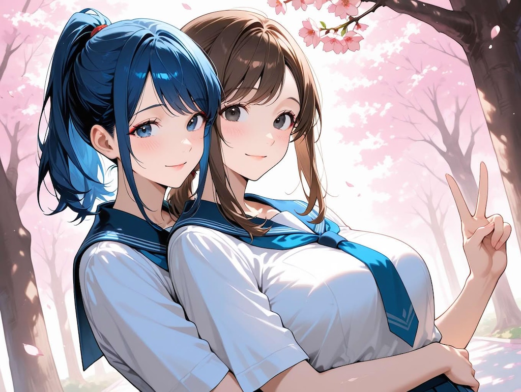 お花見中にじゃれていちゃつく女子高生