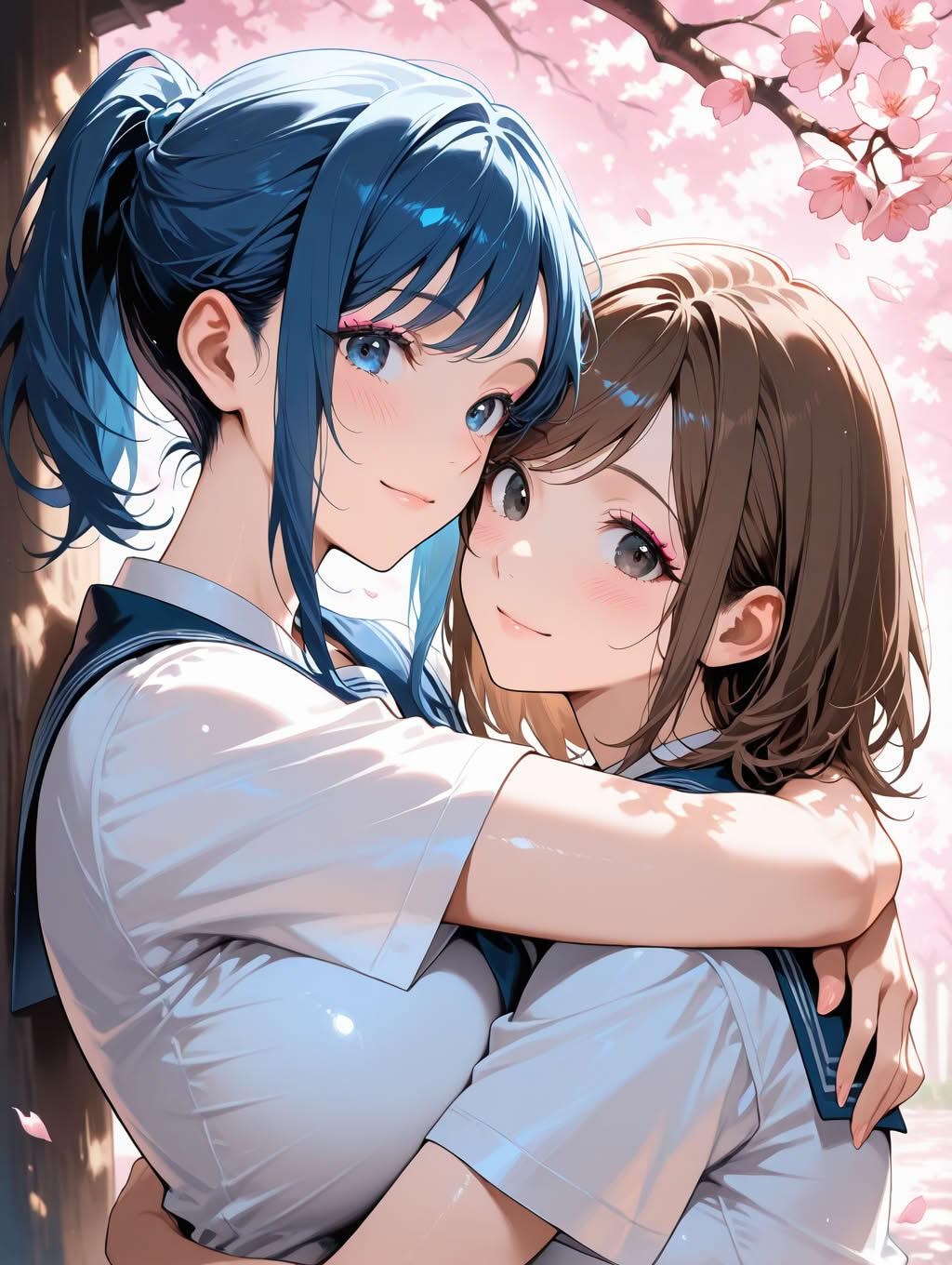 お花見中にじゃれていちゃつく女子高生