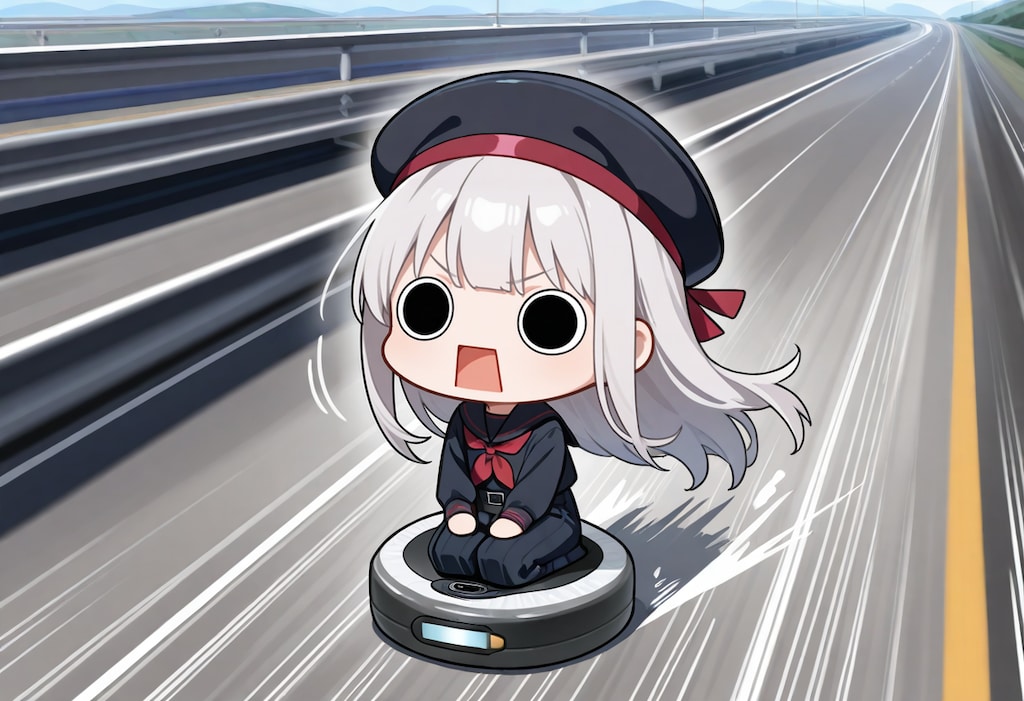 お掃除ロボットを乗りこなしてしまいよったえらいこっちゃ嬢