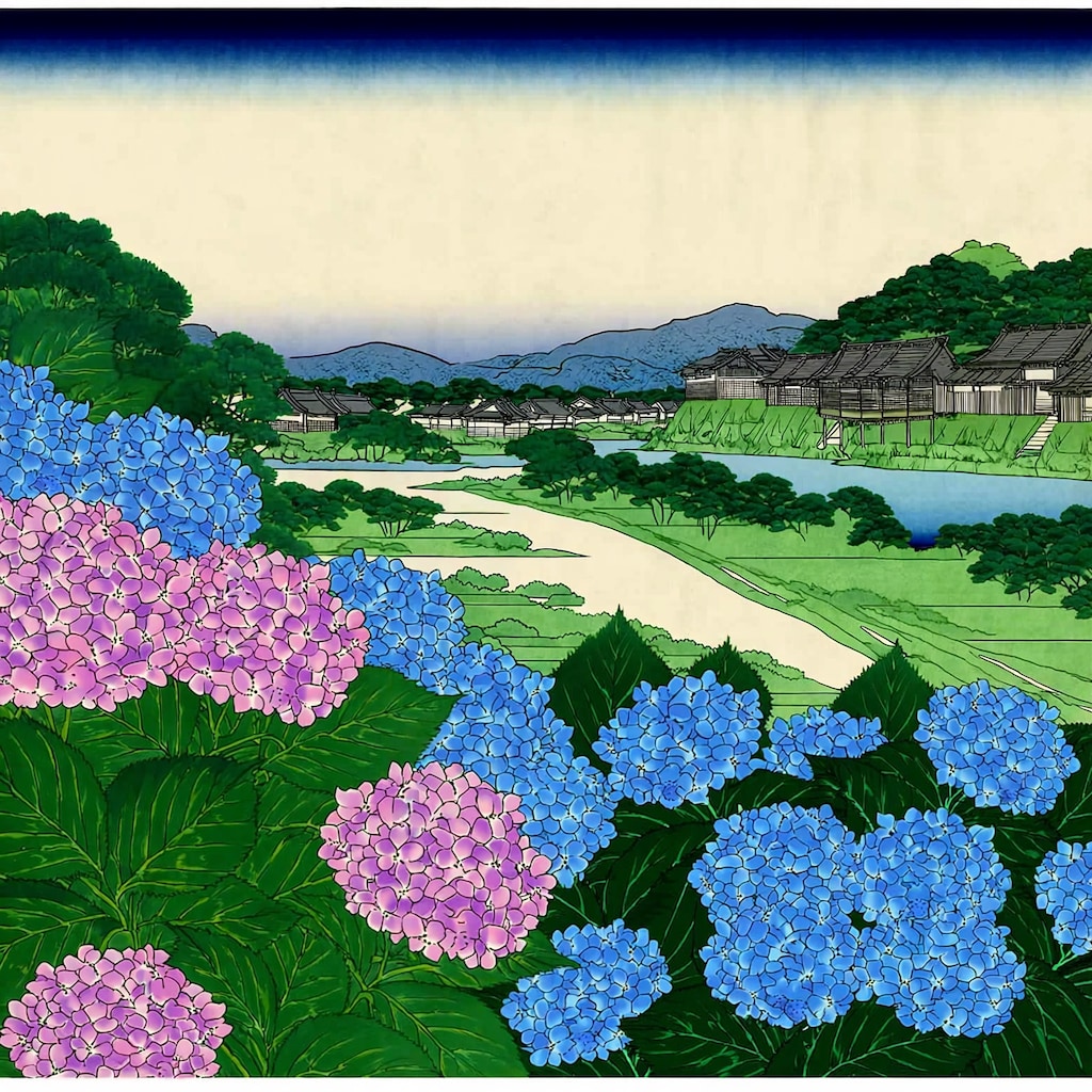 浮世絵風　紫陽花