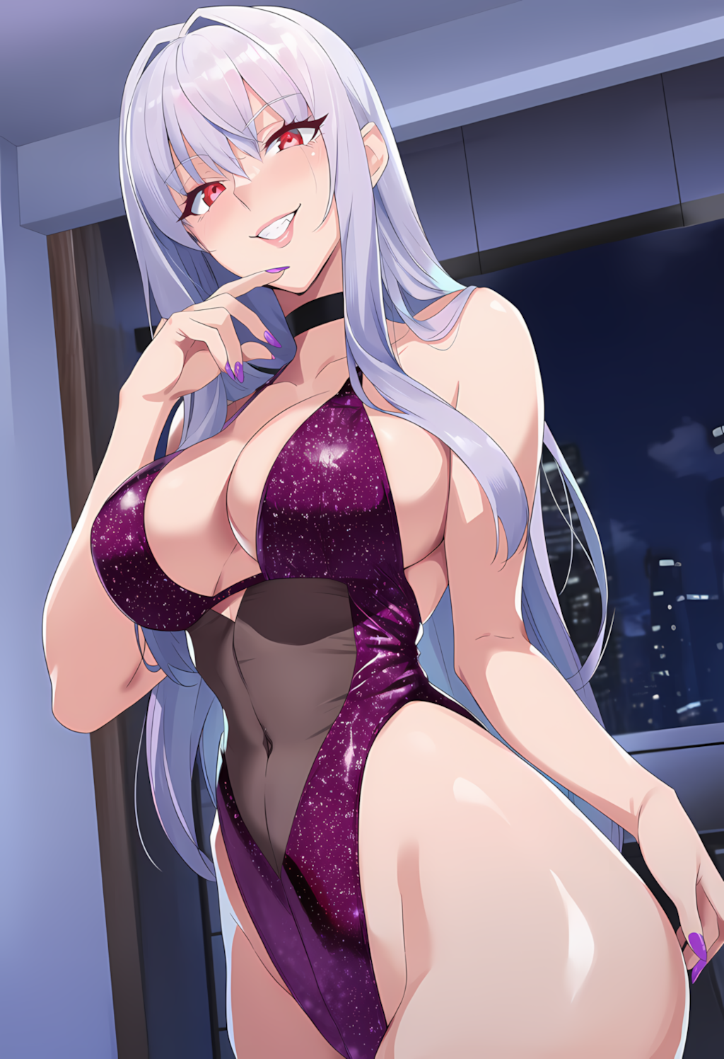 ミレナの過激水着お披露目：夜のリビング