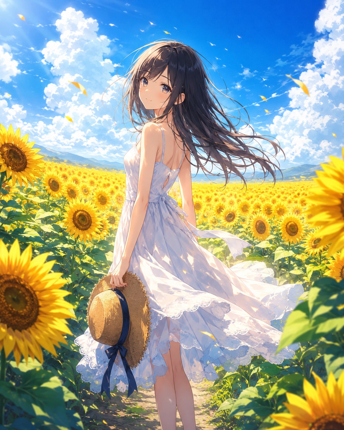 ひまわり畑の少女