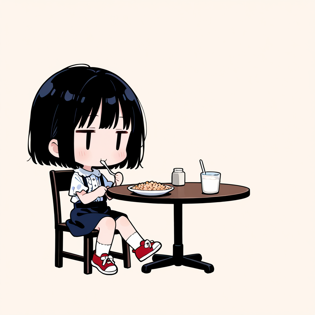 シリアル＆ミルクを食べる