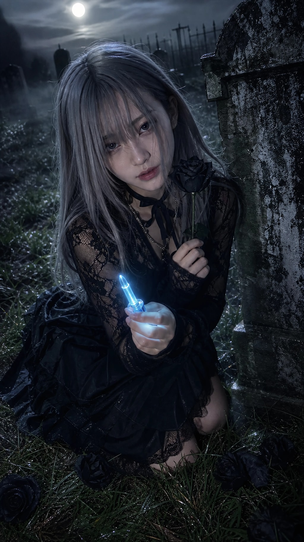 Moonlit Hunter of Black Roses