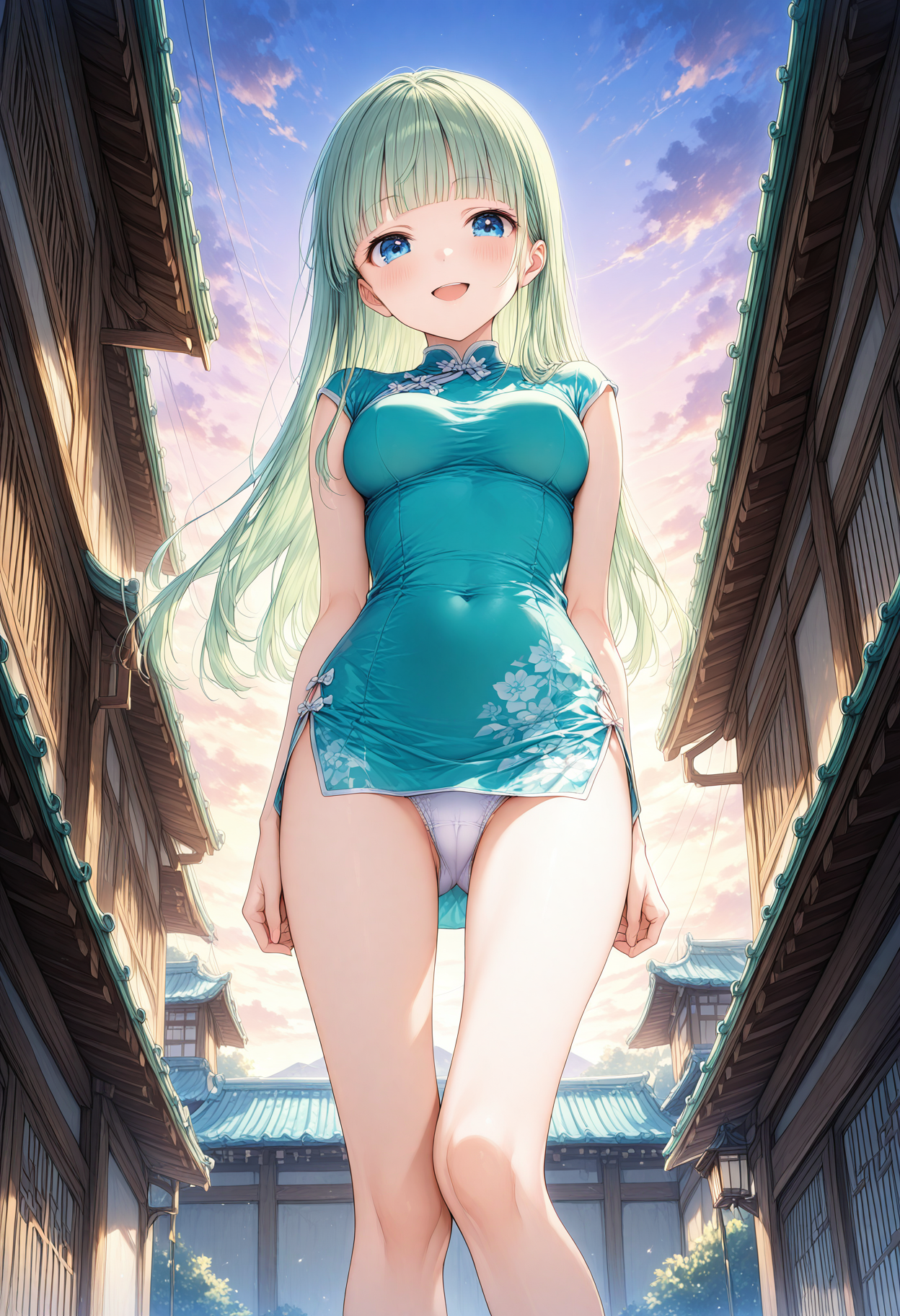 チャイナドレスを下から覗く