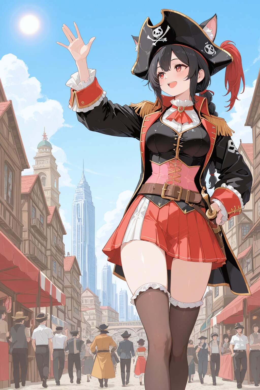 欧州街エリアでミニスカ海賊コス【ちちコス】 | の人気AIイラスト・グラビア