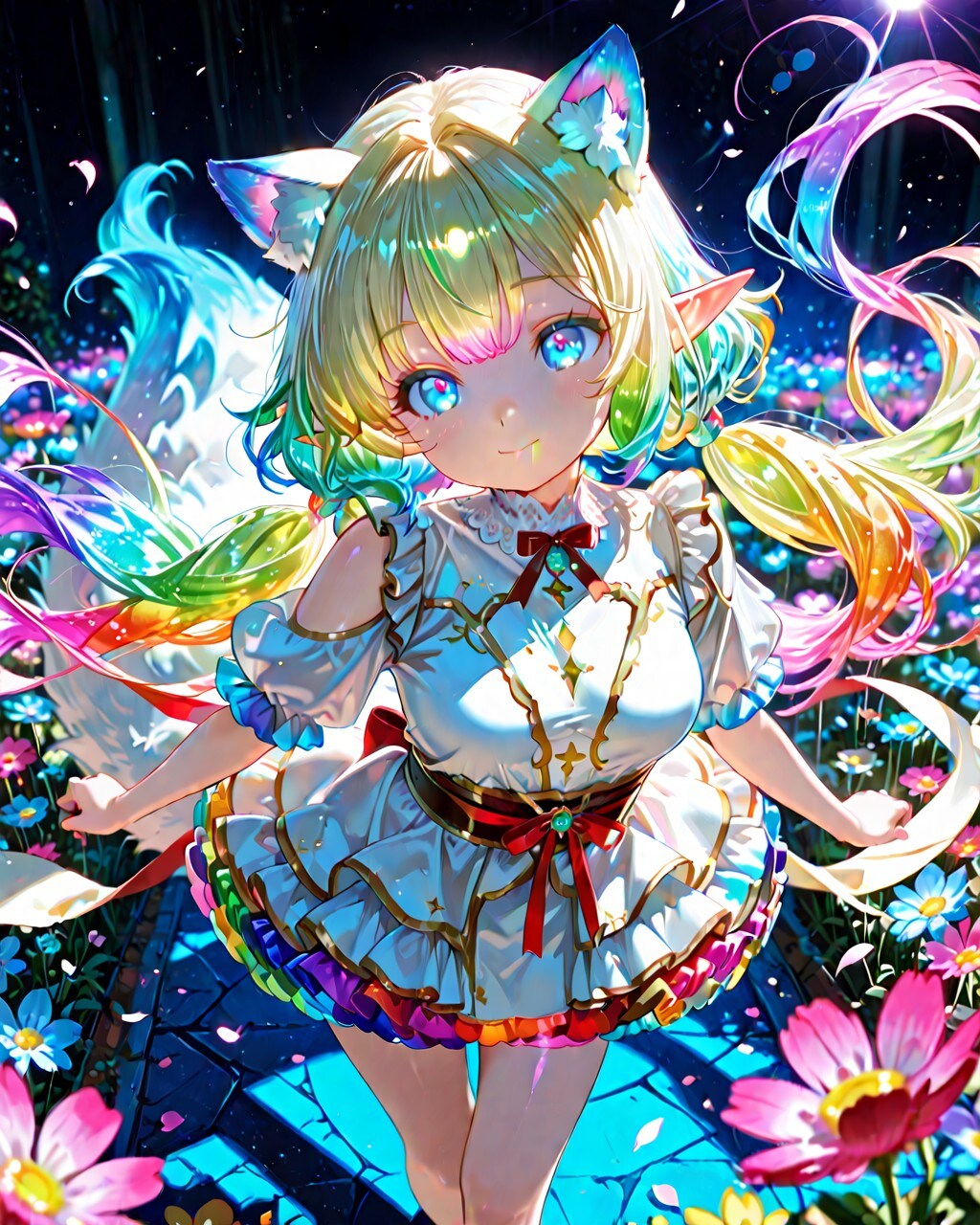 4枚）ネオン系ケモ耳エルフさん | の人気AIイラスト・グラビア