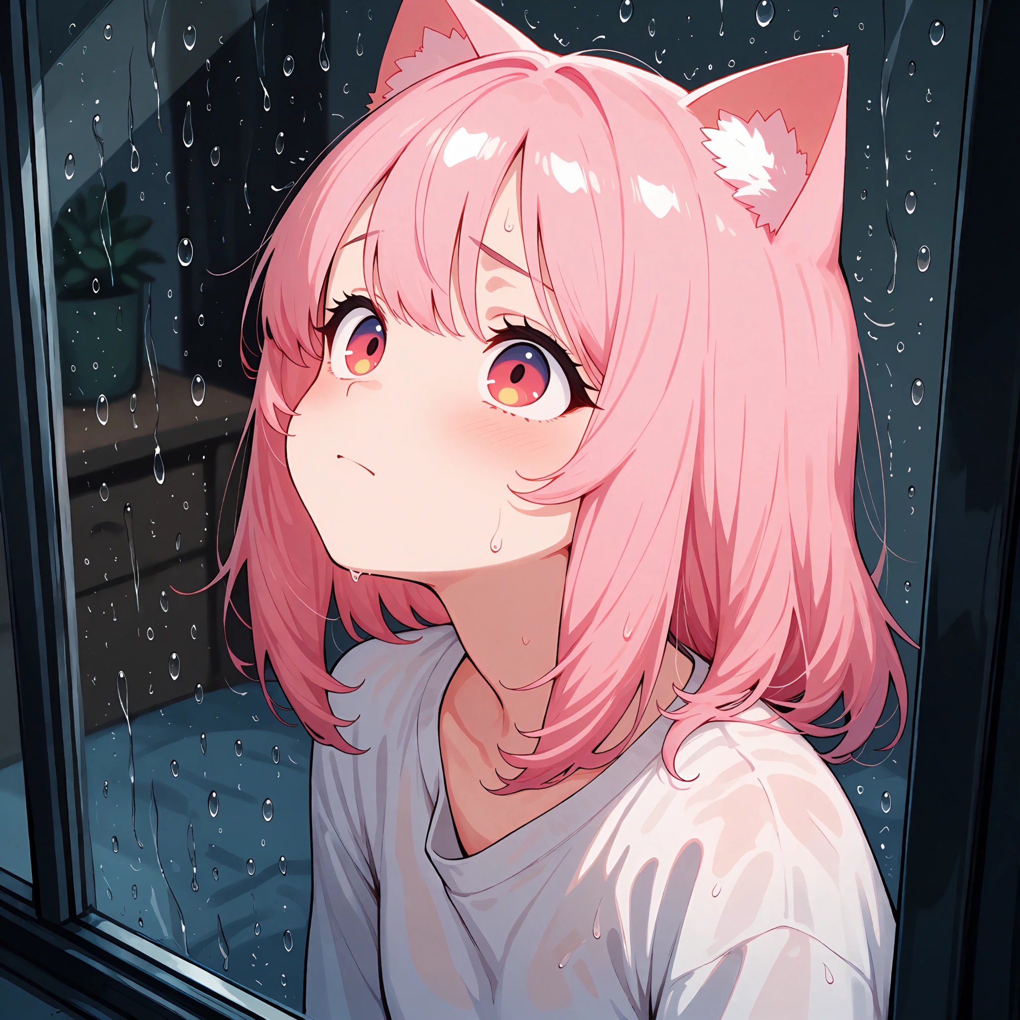 雨空を見上げる猫耳さん | の人気AIイラスト・グラビア