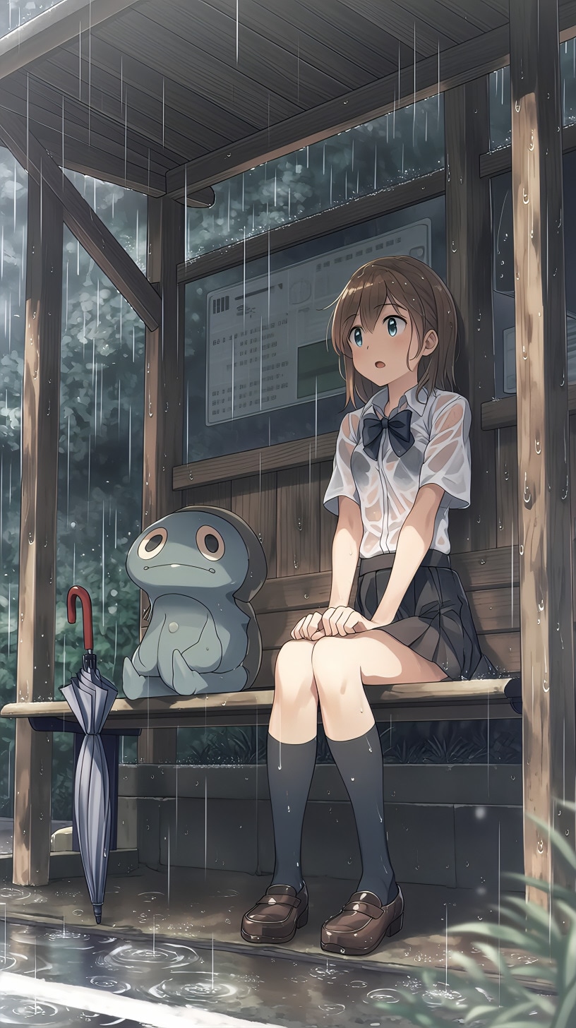 バス停の予期せぬ隣人 | の人気AIイラスト・グラビア