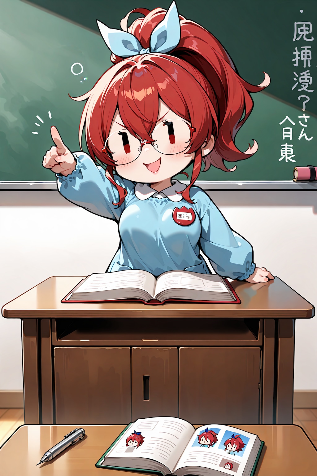 園児服のコスプレで授業するジト目先生 Z107