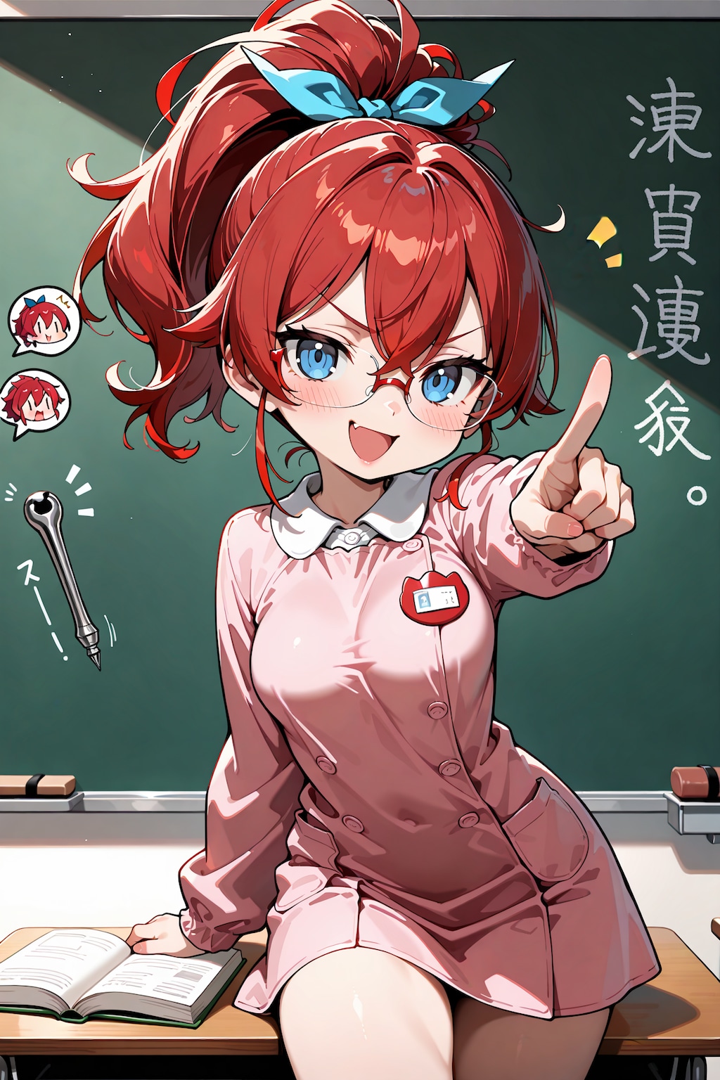 園児服のコスプレで授業するジト目先生 Z107