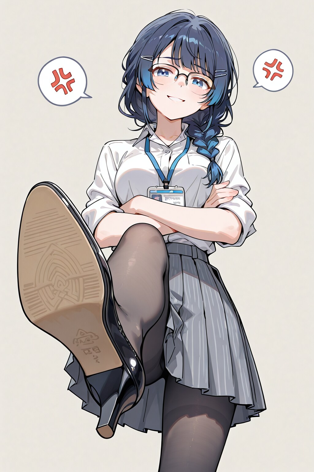 プリーツスカート踏みつけ