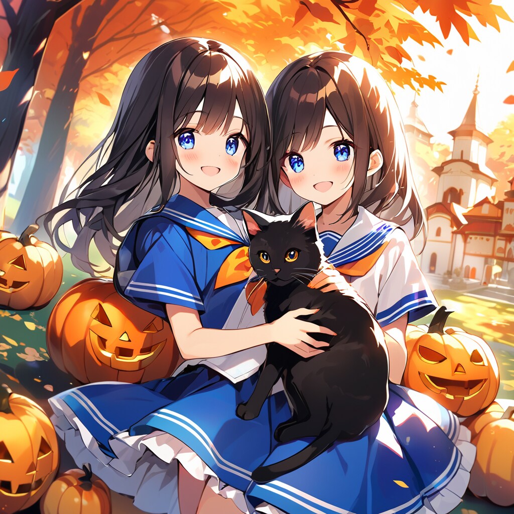 黒髪でセーラー服の美少女姉妹