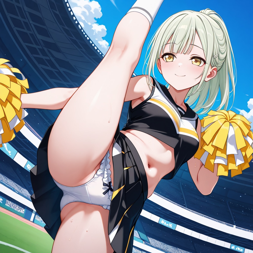 若葉睦が立ち開脚をして、色んなパンツを露出する。